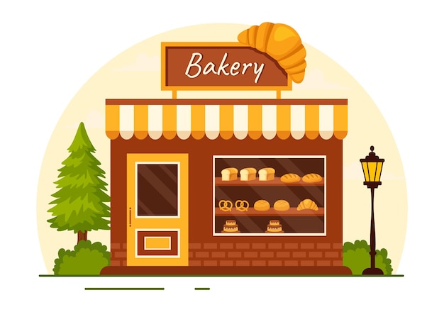 Boulangerie, Magasin, Vecteur, Illustration, à, Divers, Types, De, Produits Pain, à, Vente, Et, Magasin, Intérieur