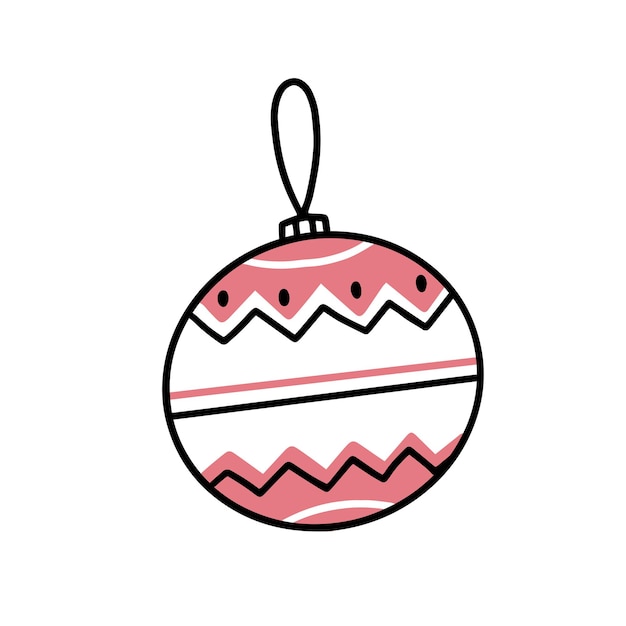 Boule blanche et rose de jouet d'arbre de Noël avec différentes lignes et modèles dans un style simple de griffonnage