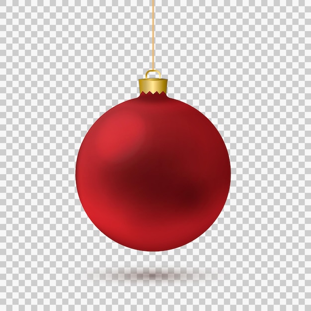 Vecteur boule de boule de noël rouge accrochée à un ruban isolé sur fond illustration vectorielle