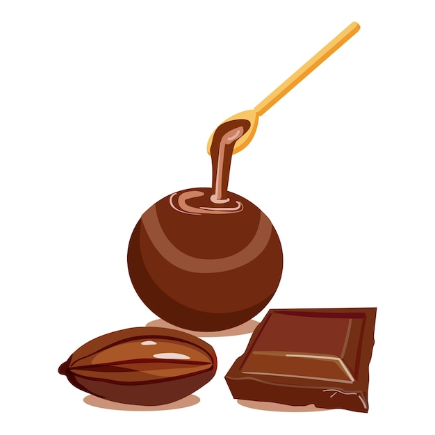 Vecteur boule de chocolat icône dessin animé vecteur fève de cacao morceau sombre