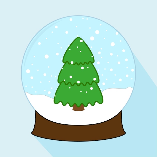 Vecteur boule de cristal de décoration de noël boule de neige de noël avec arbre de noël et flocons de neige symbole de vacances isolé sur fond bleu au design plat illustration de dessin animé coloré illustration vectorielle