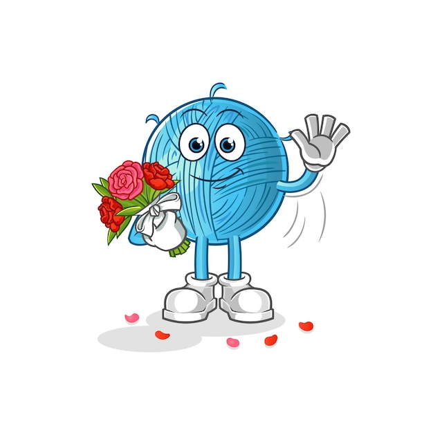 Boule De Laine Avec Mascotte Bouquet. Vecteur De Dessin Animé