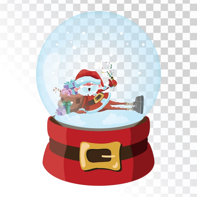 Boule Magique En Verre De Noël Avec Le Père Noël. Sphère De Verre Transparente Avec Des Flocons De Neige.