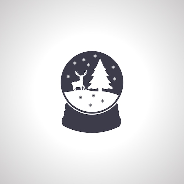 boule à neige avec arbre de Noël et icône isolée de renne sur fond blanc