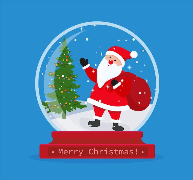 Boule à Neige De Noël Avec Le Père Noël à L'intérieur. Joyeux Noël. Célébrer Le Nouvel An Et Noël. Illustration Vectorielle Dans Un Style Plat Eps 10