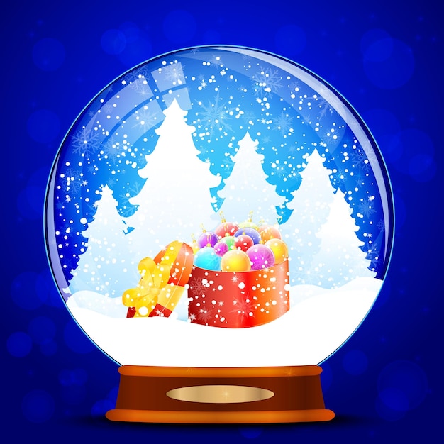 Boule à neige avec vecteur de boules de Noël colorées