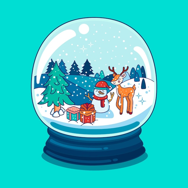 Boule de Noël dessinée avec bonhomme de neige et renne