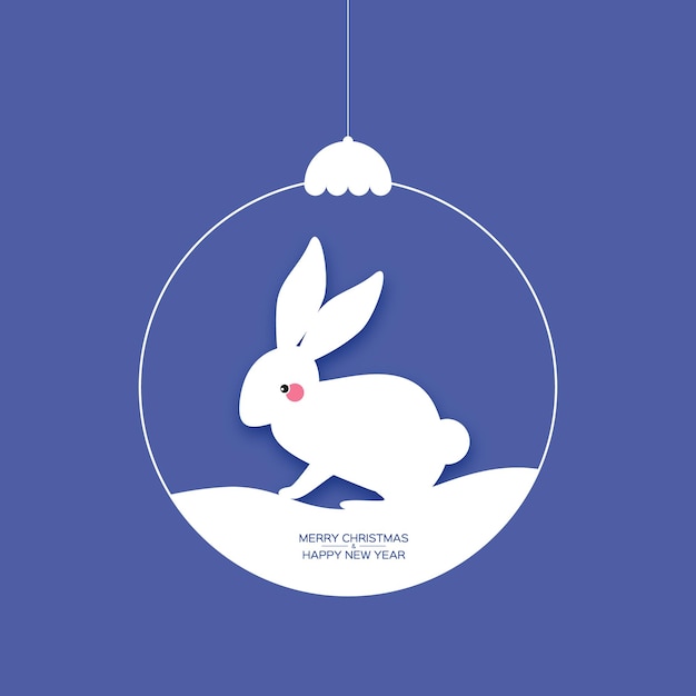 Boule De Noël Avec Lapin Joyeux Nouvel An Chinois 2023 Signe Du Zodiaque Lapin Année Du Lapin Lapin Mignon Temps De Noël Bleu