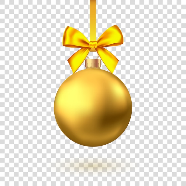 Boule de Noël or réaliste avec arc et ruban isolé