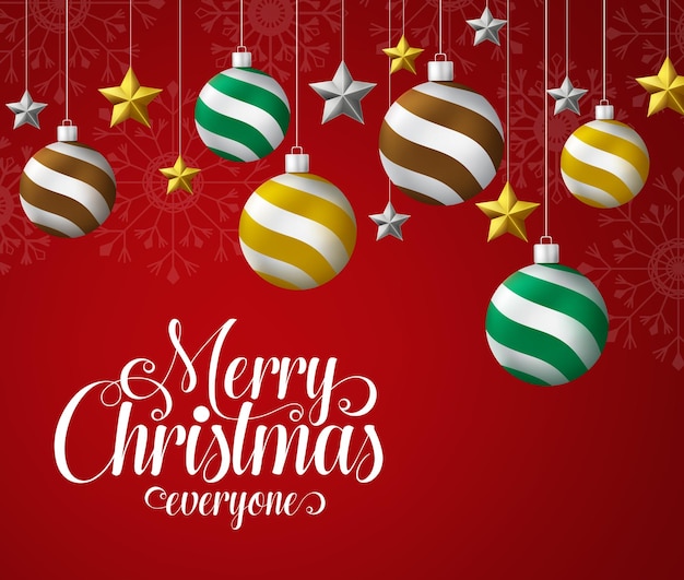 Boule de Noël pendaison vecteur conception Joyeux Noël tout le monde saluant le texte avec des boules de Noël