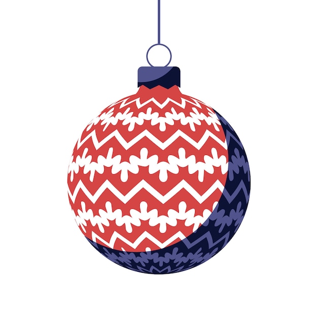 Boule De Noël Rouge Avec Ornement De Vacances Illustration Vectorielle Au Design Plat 2023 Jouet Pour Arbre De Noël