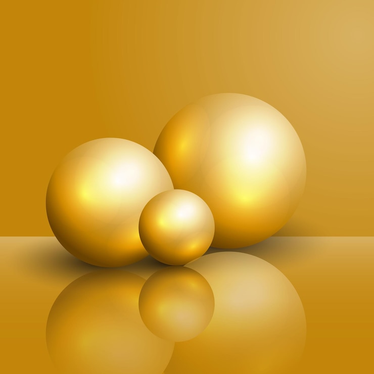 Vecteur une boule d'or est sur une table avec un fond d'or.
