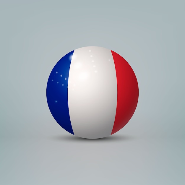 Vecteur boule ou sphère en plastique brillant réaliste 3d avec le drapeau de la france