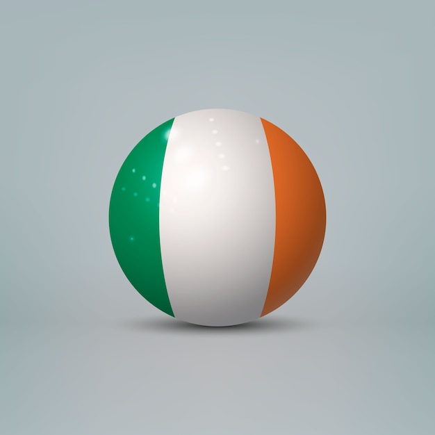 Boule ou sphère en plastique brillant réaliste 3D avec le drapeau de l'Irlande