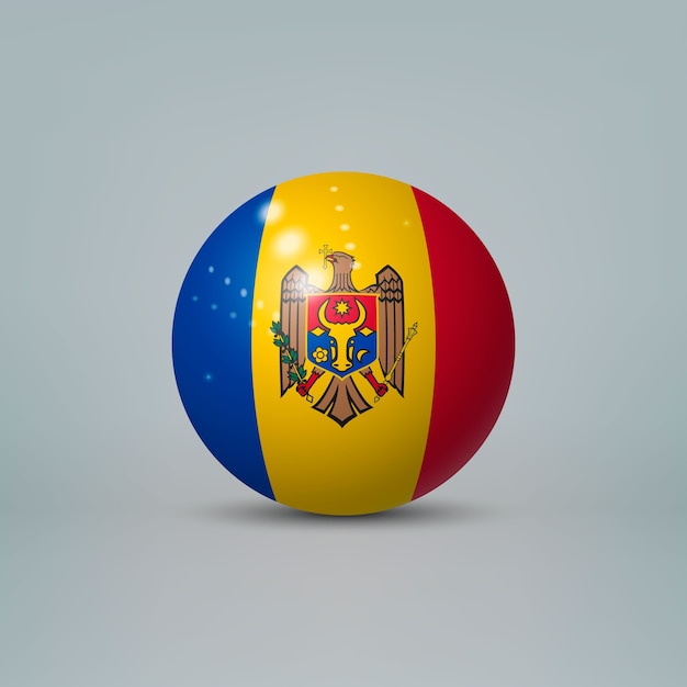 Boule ou sphère en plastique brillant réaliste 3D avec le drapeau de la Moldavie