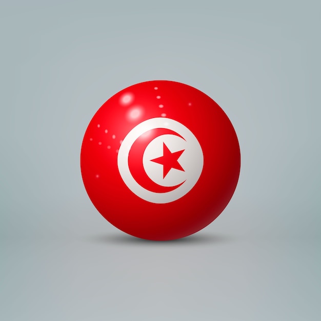 Boule ou sphère en plastique brillant réaliste 3d avec le drapeau de la Tunisie