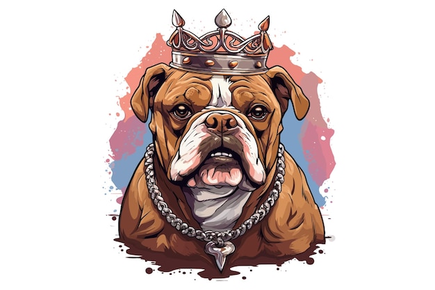 Bouledogue brun avec une couronne et une chaîne autour de son cou Illustration vectorielle