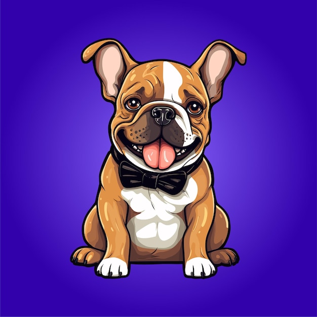 Bouledogue brun français avec dessin animé noeud papillon heureux