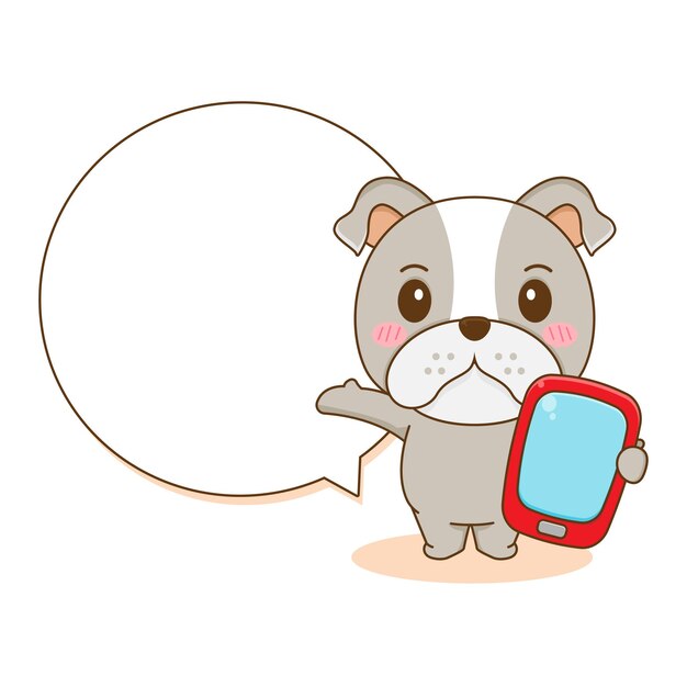 Bouledogue Mignon Avec Téléphone Et Personnage De Dessin Animé De Bulle De Parole