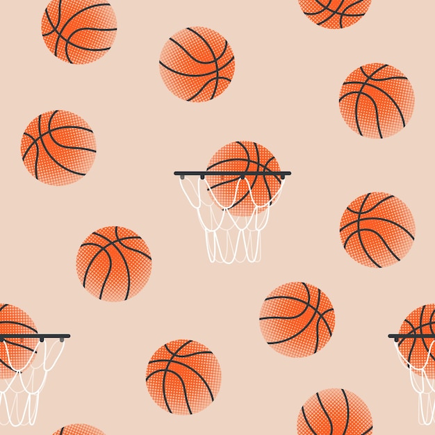 Boules De Basket-ball Et Cerceau Motif Sans Couture Avec Texture Illustration Colorée Moderne Pour Les Dépliants