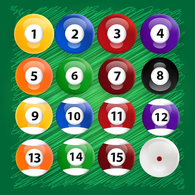 Vecteur boules de billard en couleurs unies et bandes avec des nombres de zéro à quinze