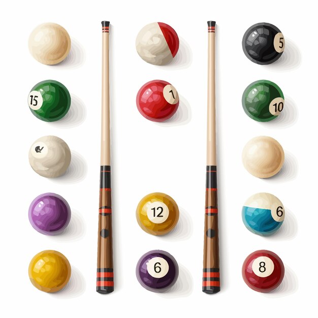 Vecteur des boules de billard avec des numéros et des pistes.