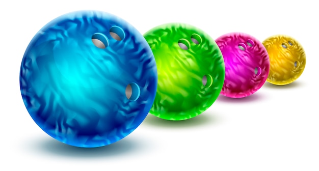 Vecteur boules de bowling isolés avec texture marbre de couleur.