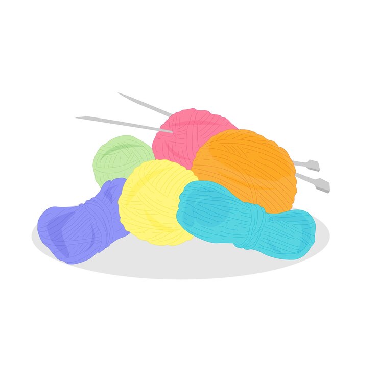 Vecteur des boules de fil avec des aiguilles à tricoter des boucles de laine illustration vectorielle