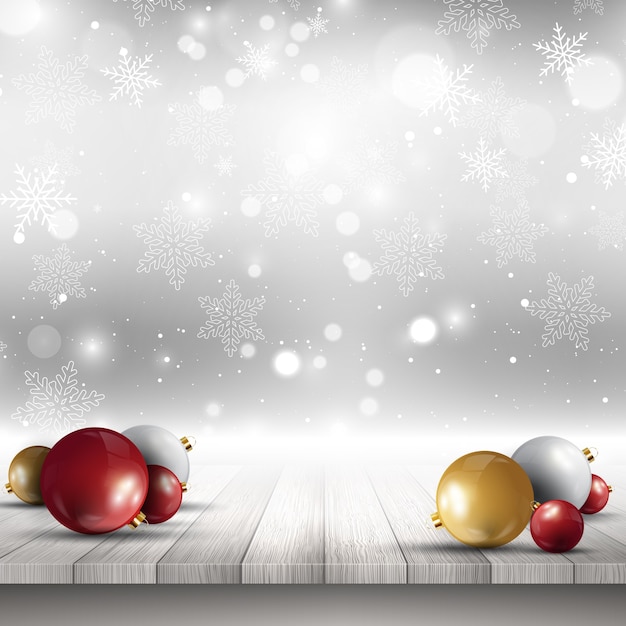 Boules de Noël sur le pont en bois