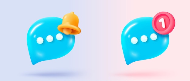 Boules de parole 3D avec des signes de symbole d'avis icône sur les médias sociaux Boule de dialogue de discussion ou signe de réponse de l'utilisateur pour des commentaires importants dans le rappel Icon d'annonce de discours 3D illustration de rendu vectoriel