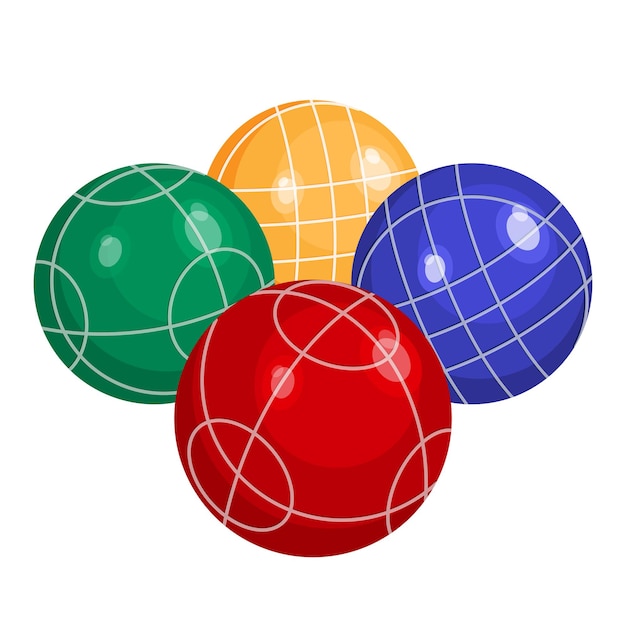 Vecteur boules de pétanque en métal ou divers types d'illustration vectorielle en plastique isolées sur fond blanc. le bocci est un sport de balle appartenant à la famille des boules