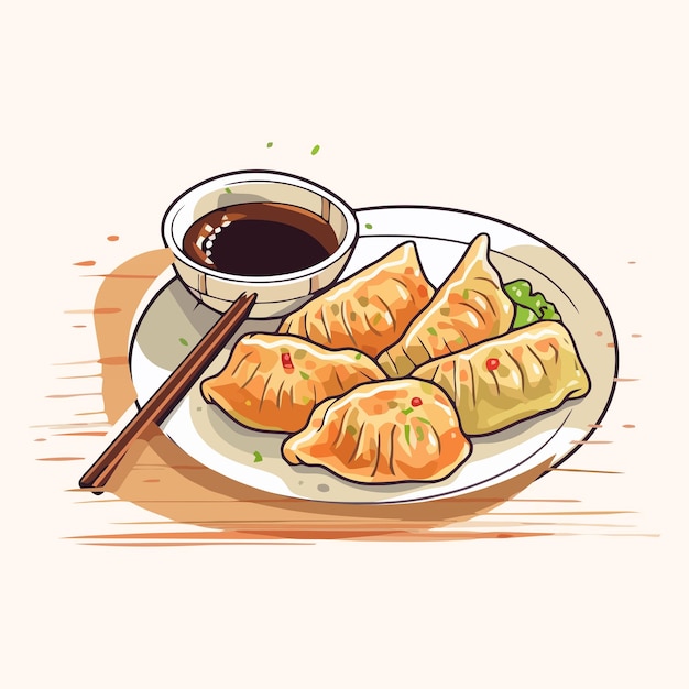 Vecteur boulettes de gyoza de cuisine japonaise illustration vectorielle dessinée à la main