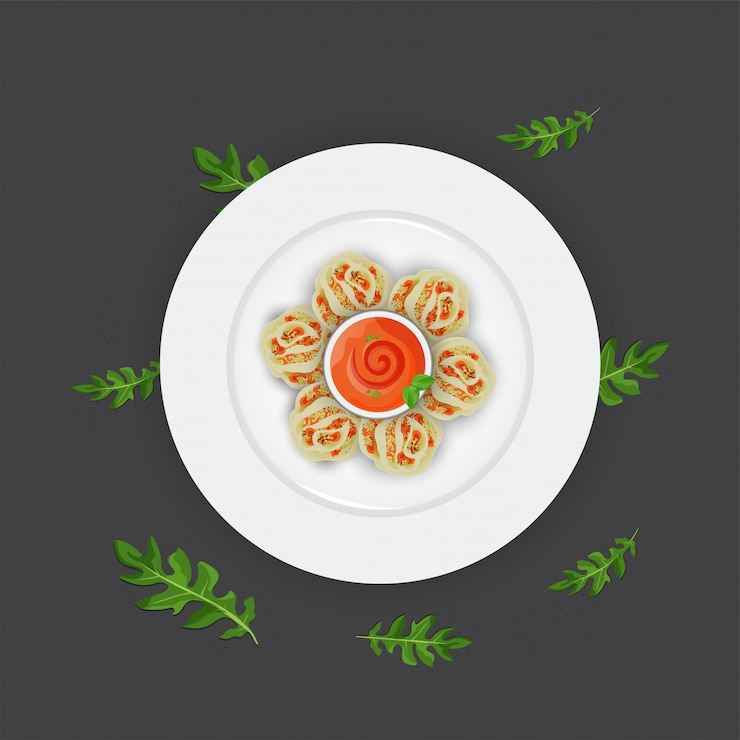 Vecteur boulettes traditionnelles népalaises momos servi