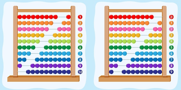 Boulier de couleur arc-en-ciel avec différents nombres de 1 à 10 et de 0 à 9