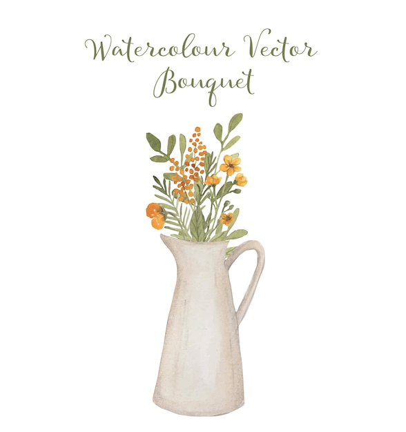 Vecteur bouquet aquarelle dans un vase illustration clipart