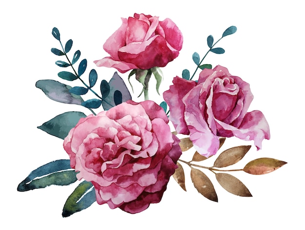 Bouquet Aquarelle D'illustration De Roses Roses