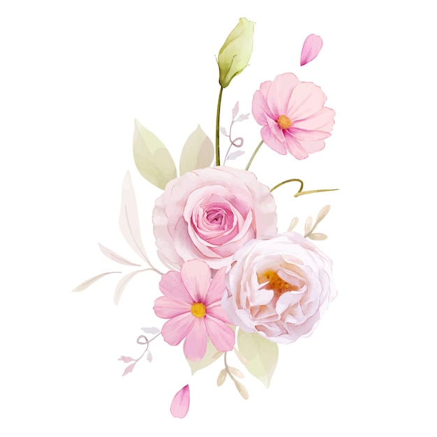 Bouquet aquarelle de roses roses