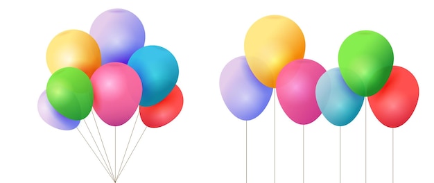 Vecteur bouquet de ballons 3d transparent pour la couleur de fête d'anniversaire ou d'anniversaire isolé clipart illustré