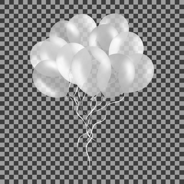 Bouquet de ballons à l'hélium blanc isolé sur transparent.