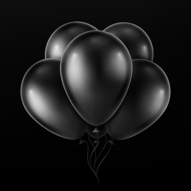 Bouquet De Ballons Noirs à L'hélium. Illustration Vectorielle Réaliste 3d.