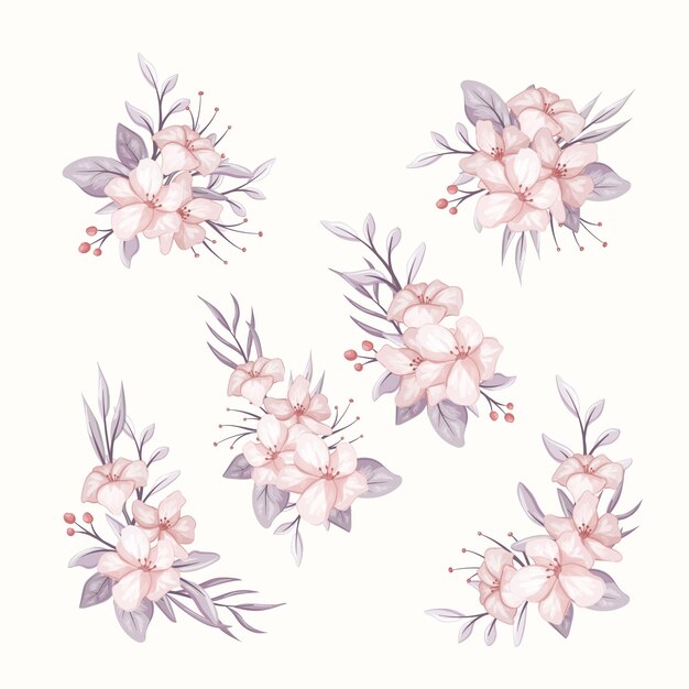 Vecteur bouquet de cadre floral rose pastel et violet