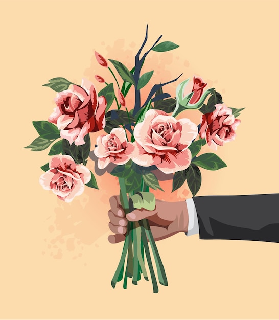 Bouquet dans la main de l'homme d'affaires.