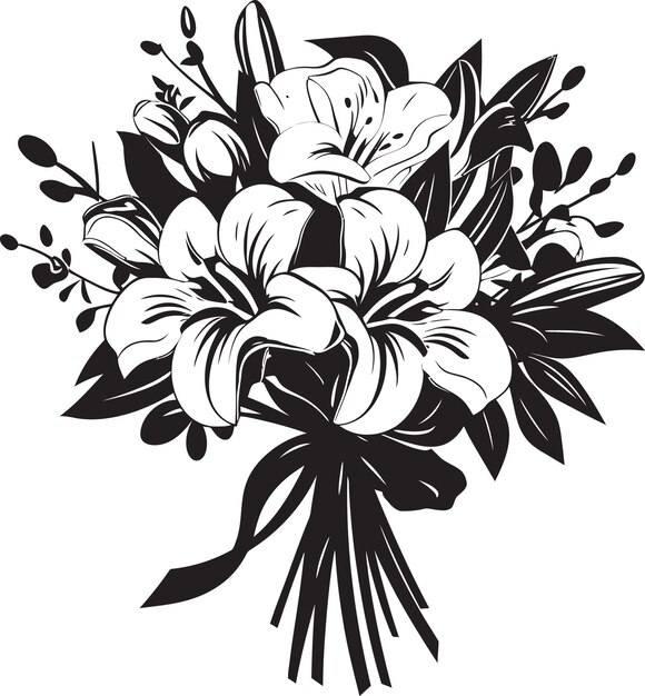 Vecteur bouquet enigma noir vector emblème de mariée radiance florale bouquet de mariée design d'icône