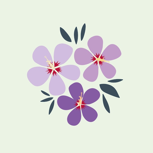 Un Bouquet De Fleur De Rose Coréenne Sharon Est Dessiné à La Main Isolément Sur Un Fond Vert Fleur De Dessin Animé Violet Avec Des Feuilles élément Végétal Coloré élément Décoratif De Conception Vectorielle