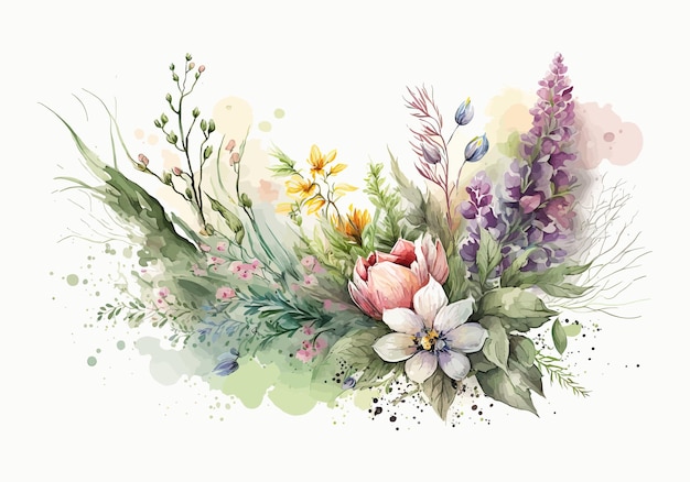 Bouquet de fleurs aquarelle Émeute de couleur aquarelle de fleurs Illustration vectorielle