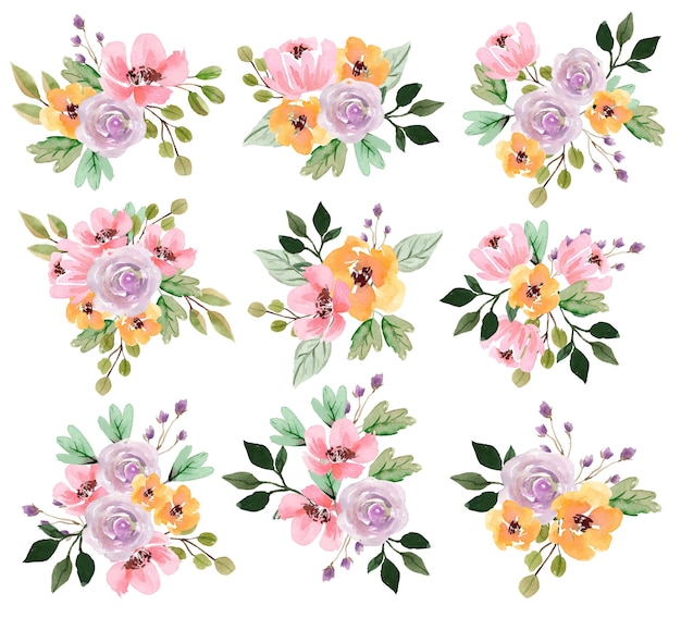 Bouquet De Fleurs Aquarelle Avec Pivoines Pink Et Rose Pourpre Tendre