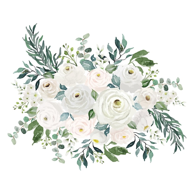 Bouquet De Fleurs Blanches Vintage Aquarelle