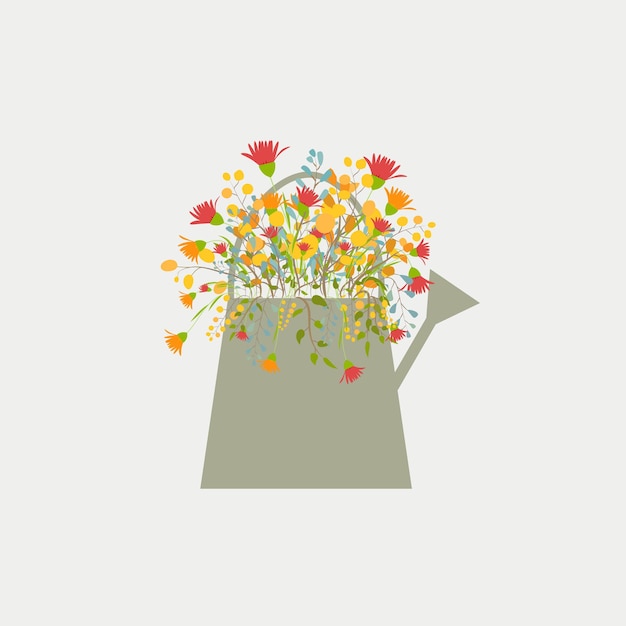 Bouquet de fleurs dans un arrosoir Illustration vectorielle