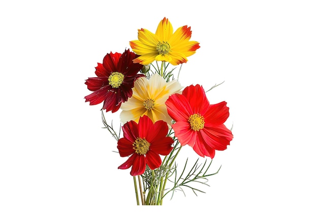 un bouquet de fleurs avec un jaune et un rouge