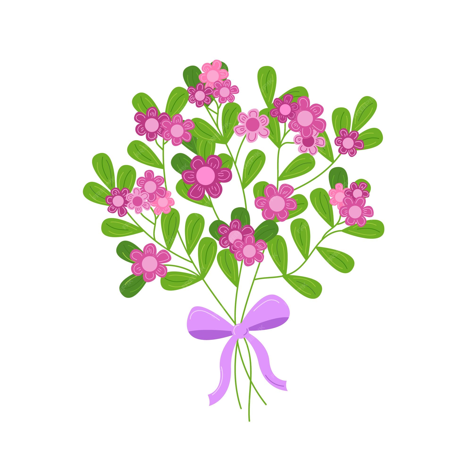 Dessin Bouquet De Fleurs Facile Bouquet De Fleurs Avec Noeud Fleurs Mignonnes Simples Dessinées à La Main Rose Avec Des Feuilles Bouquet élégant Isolé | Vecteur Premium